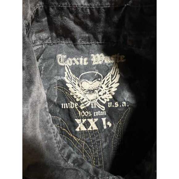 Toxic Magic Button Up Shirt Mens XXL Black Studded‎ Rockabilly Long Sleeve - Picture 4 of 11